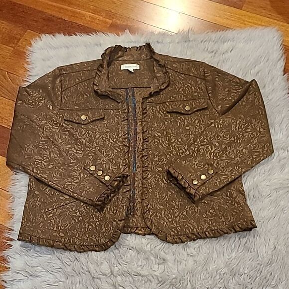 Coldwater creek womens‎ brown pattern and gold open jacket size xl - Picture 1 of 6